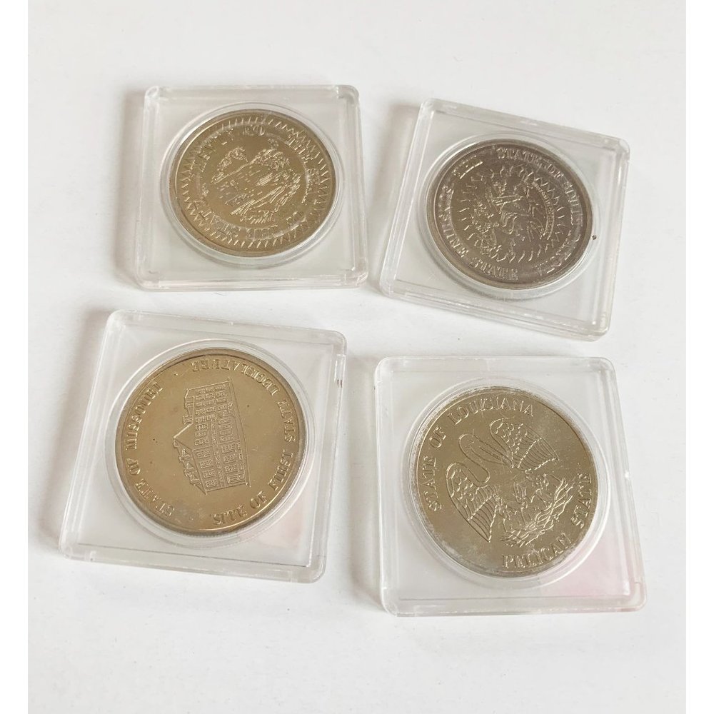 STATE MEDALS Set of (4) Tokens / Coins LOUISIANA, MISSOURI, ALASKA / SOUTH DAKOT